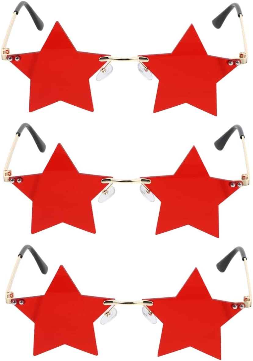 

3 пары модных солнцезащитных очков в форме звезды без оправы для вечеринок и активного отдыха. Уникальные декоративные очки для мужчин и женщин. Прочный и качественный аксессуар для костюма OATIPHO, Redx3pcs