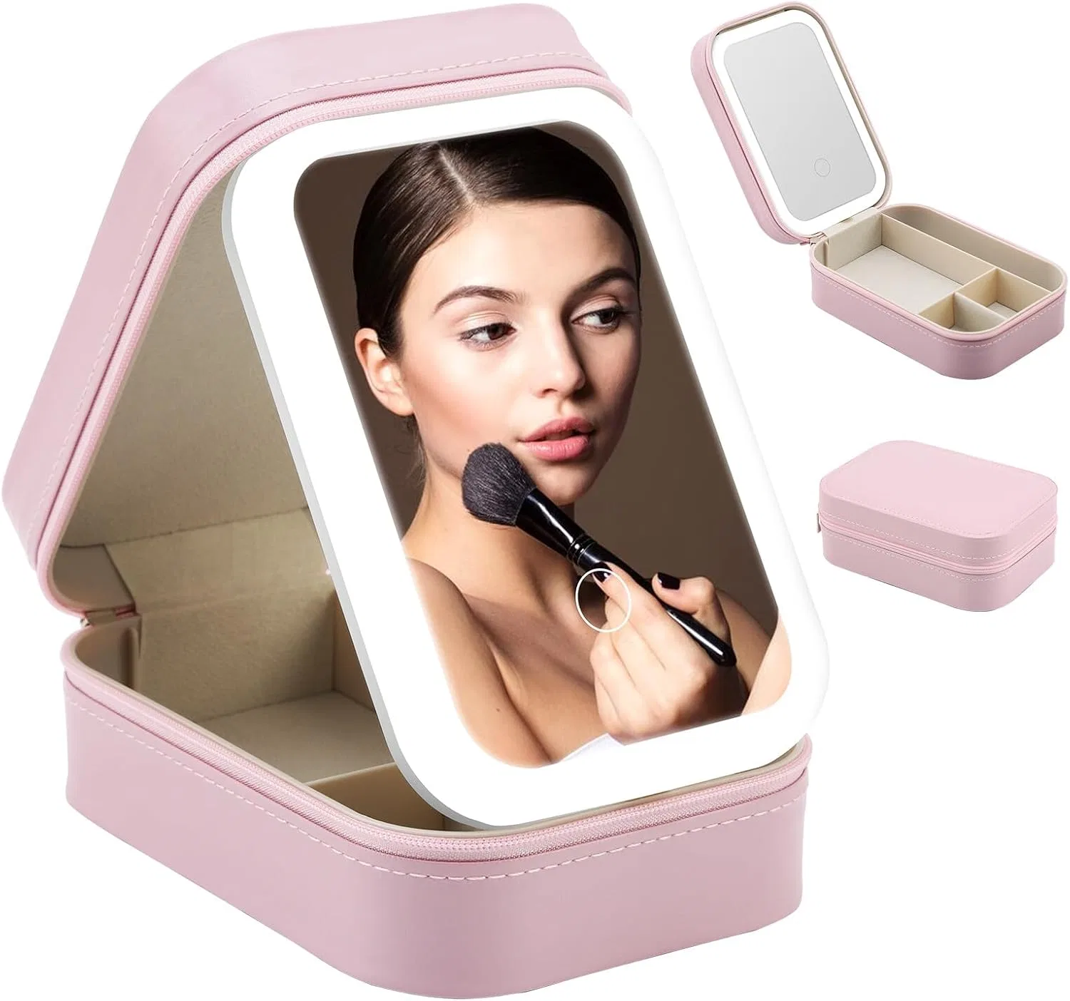 Дорожная косметичка со светодиодным зеркалом Yuehuamech, Rose