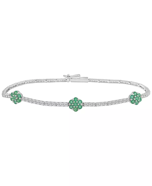 

Браслет из стерлингового серебра с кластерными звеньями из выращенных в лаборатории изумрудов (5/8 карата) и белых сапфиров (2-1/6 карата) Macy'S, emerald