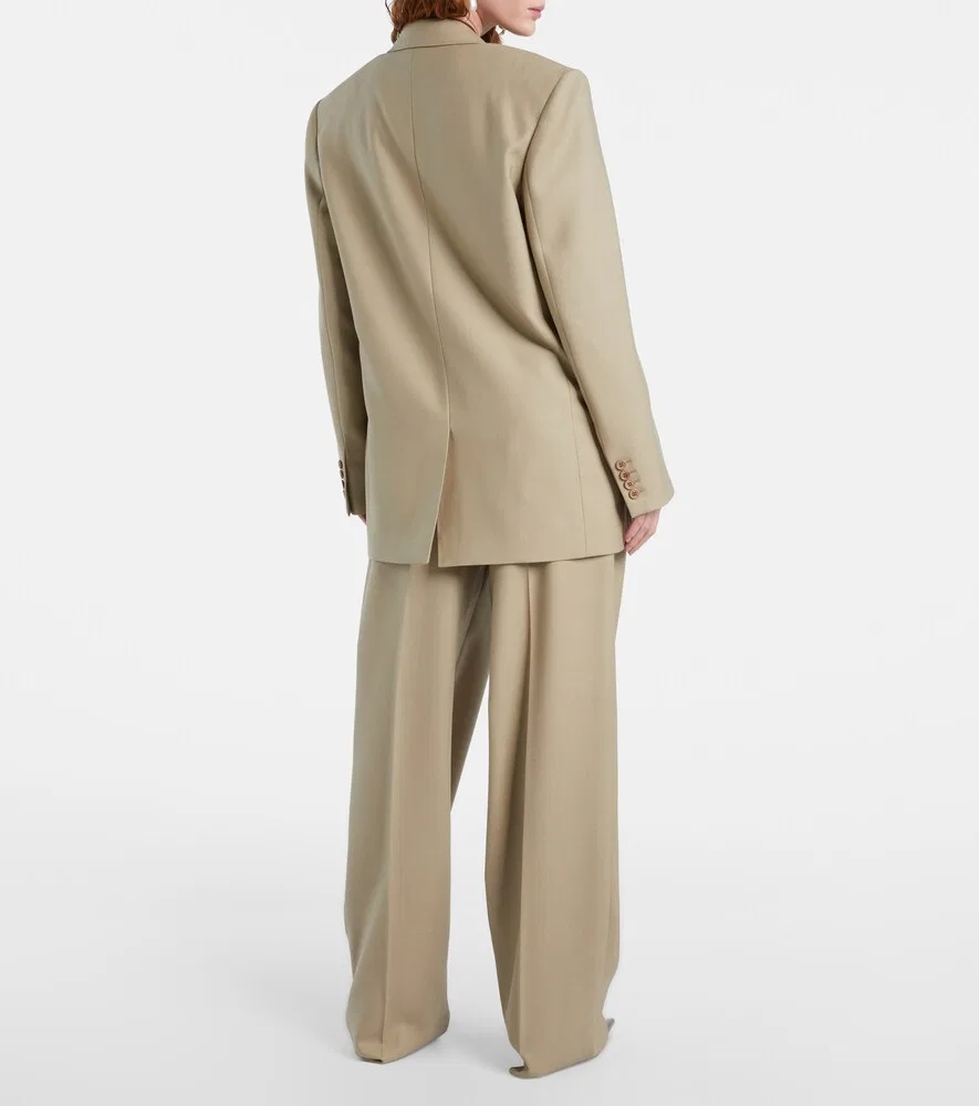 Широкие брюки из шерсти и шелка Saint Laurent, бежевый — фото 3