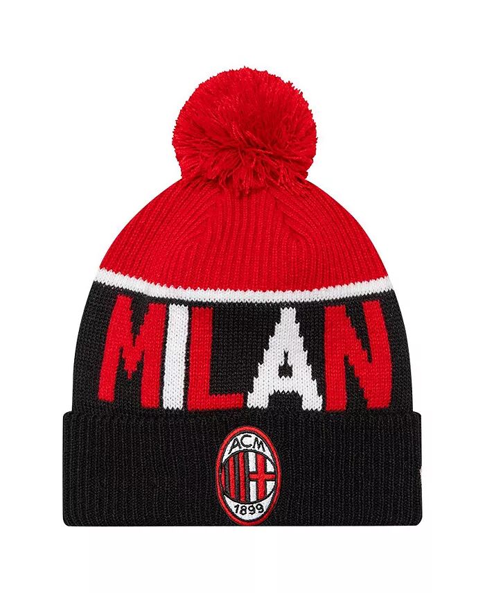 

Мужская черная спортивная шапка AC Milan с манжетами и помпоном New Era