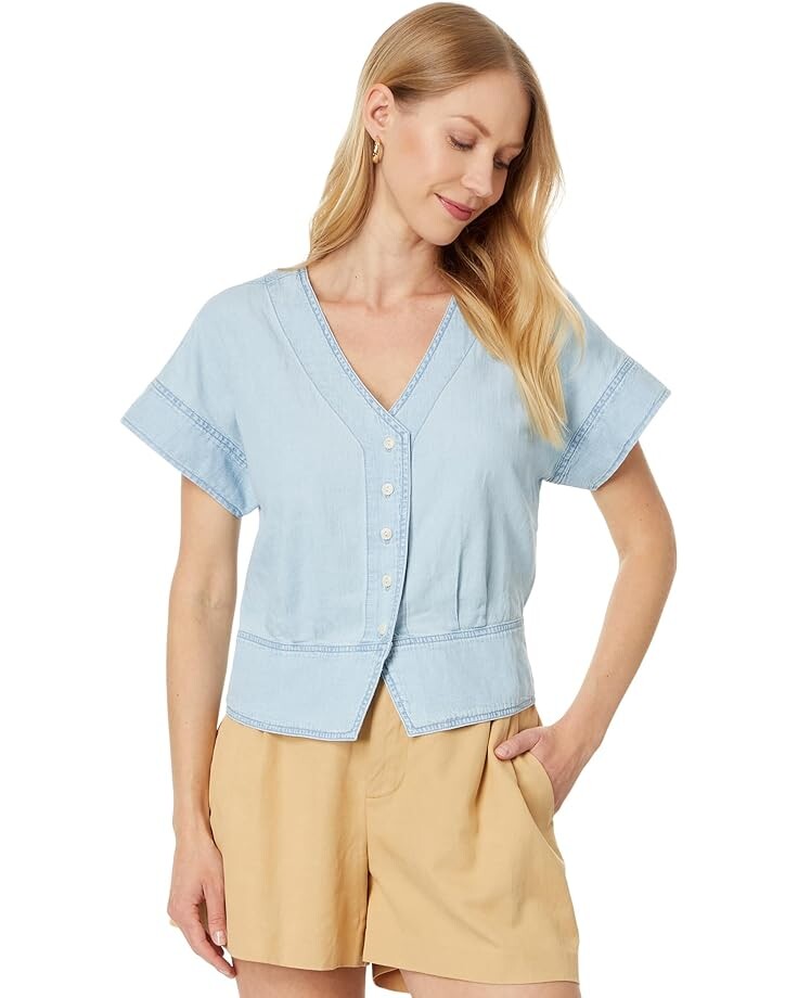 

Топ Madewell Denim Pleated Short-Sleeve Top in Doral Wash, цвет Doral Wash
