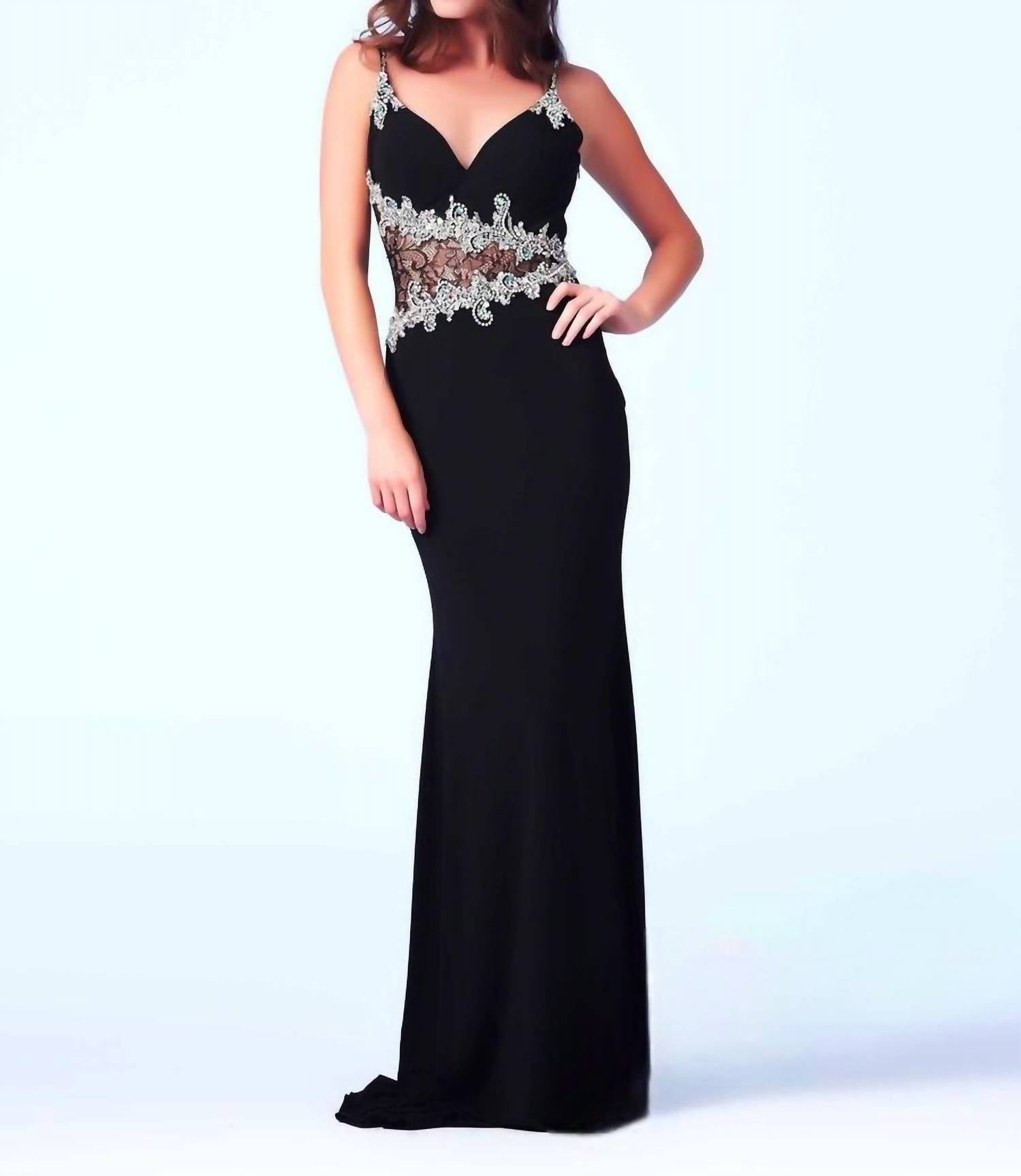 

Платье Иллюзия с бисером в черном цвете Mac Duggal