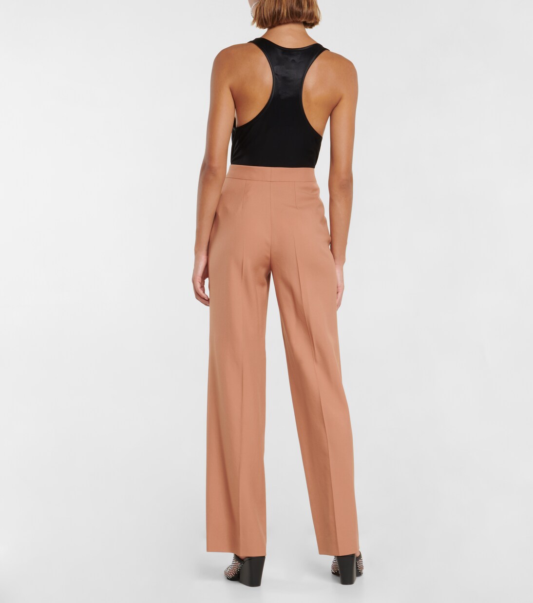 Прямые шерстяные брюки с высокой талией Stella McCartney, Caramel — фото 3