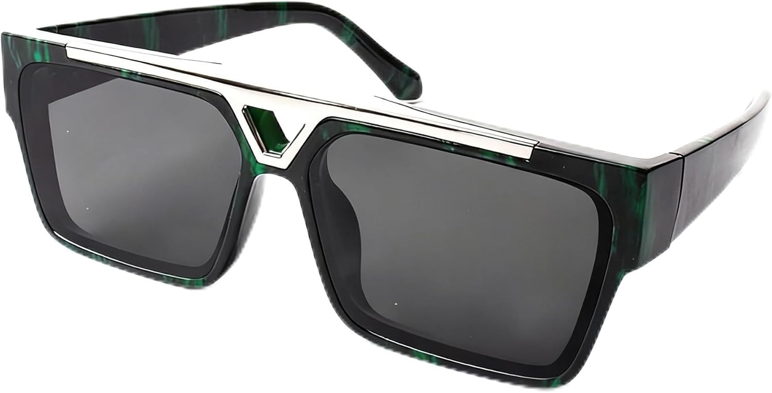 

Модные квадратные солнцезащитные очки с оправой с мраморным узором, зелено-черные, с металлической верхней перекладиной, массивная оправа, в стиле панк (зеленая мраморная оправа) YG Culture, Green Marble Frame