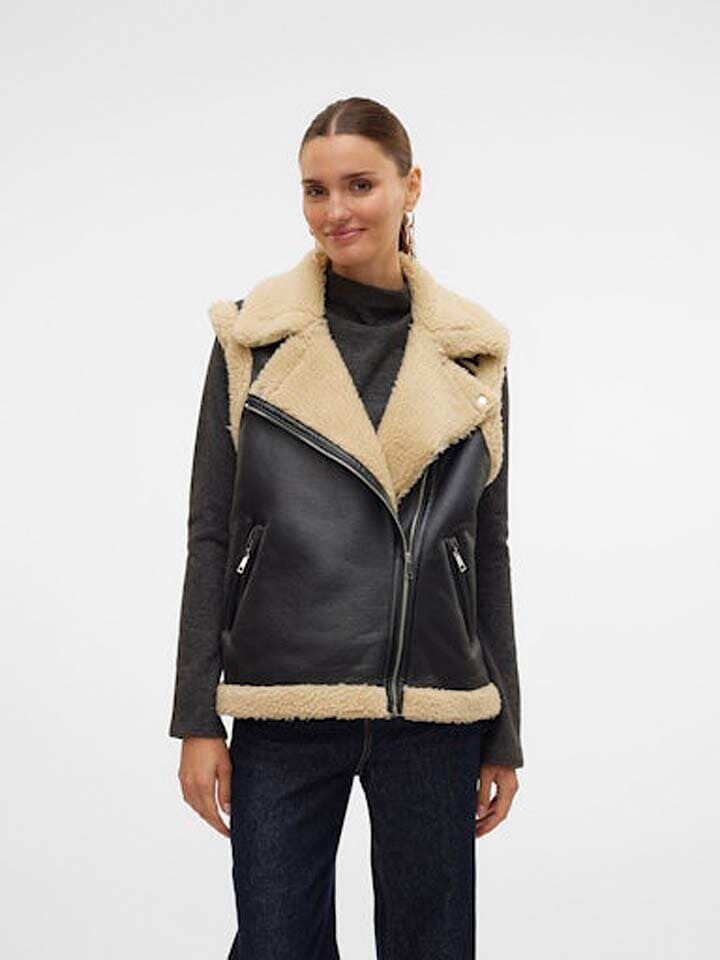 

Жилет Vero Moda Kunstlederweste Peggy, цвет Schwarz/Beige