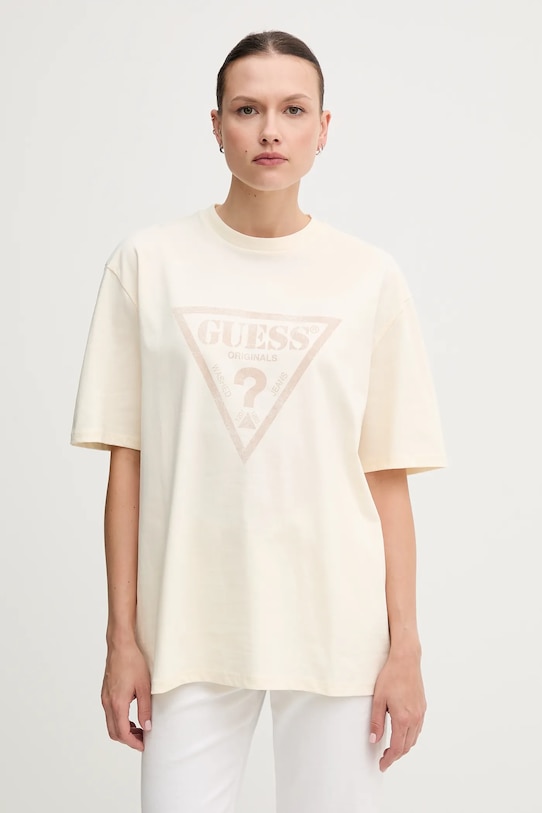

Хлопковая футболка Guess Originals, бежевый