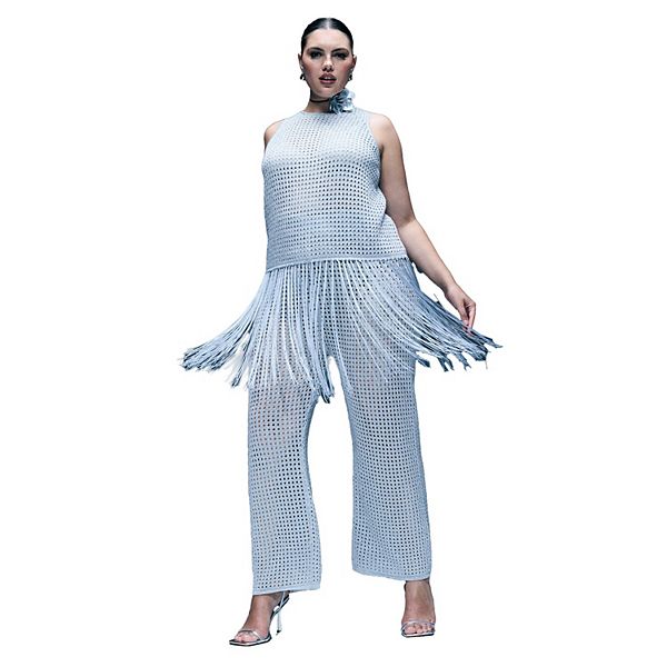 

Женские брюки плюс сайз с металлическим эффектом и вязаным узором Eloquii