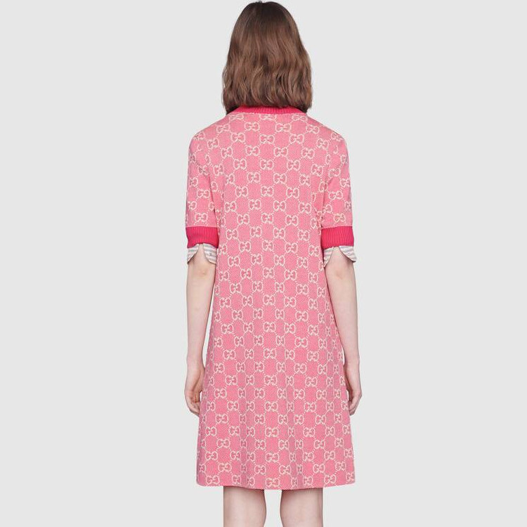 Женское платье Gucci классическое, из натурального хлопка, розовое — фото 3