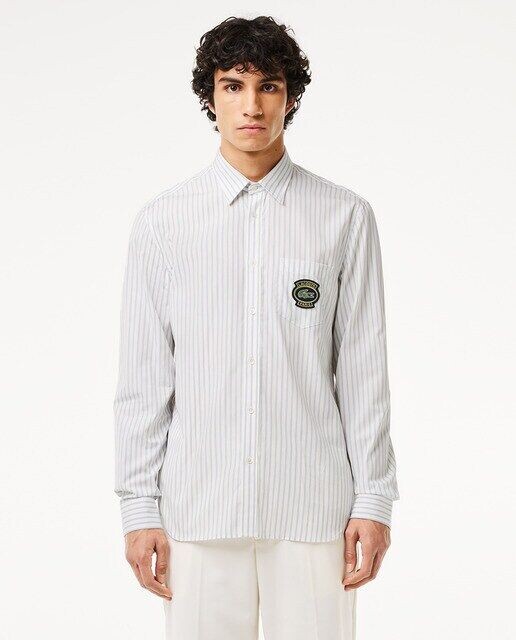 

Полосатая мужская рубашка со значком Lacoste, белый