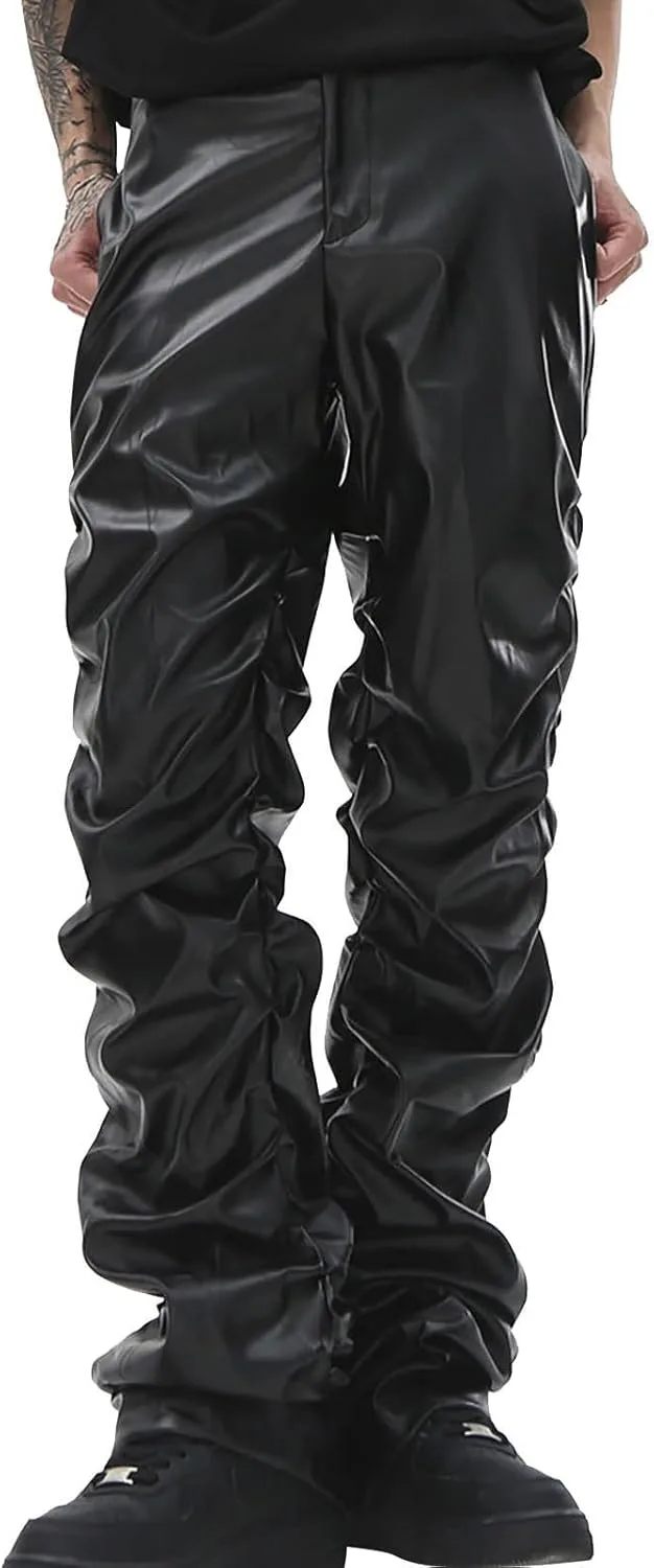 

Мужские штаны Steampunk из искусственной кожи, прямые, с карманом QWENTMTNTY