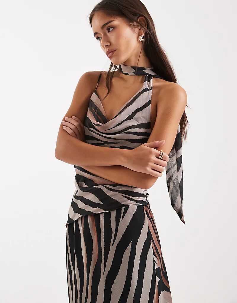 

Шифоновый топ-хомут Miss Selfridge с завязкой на шее, цвет «зебра»