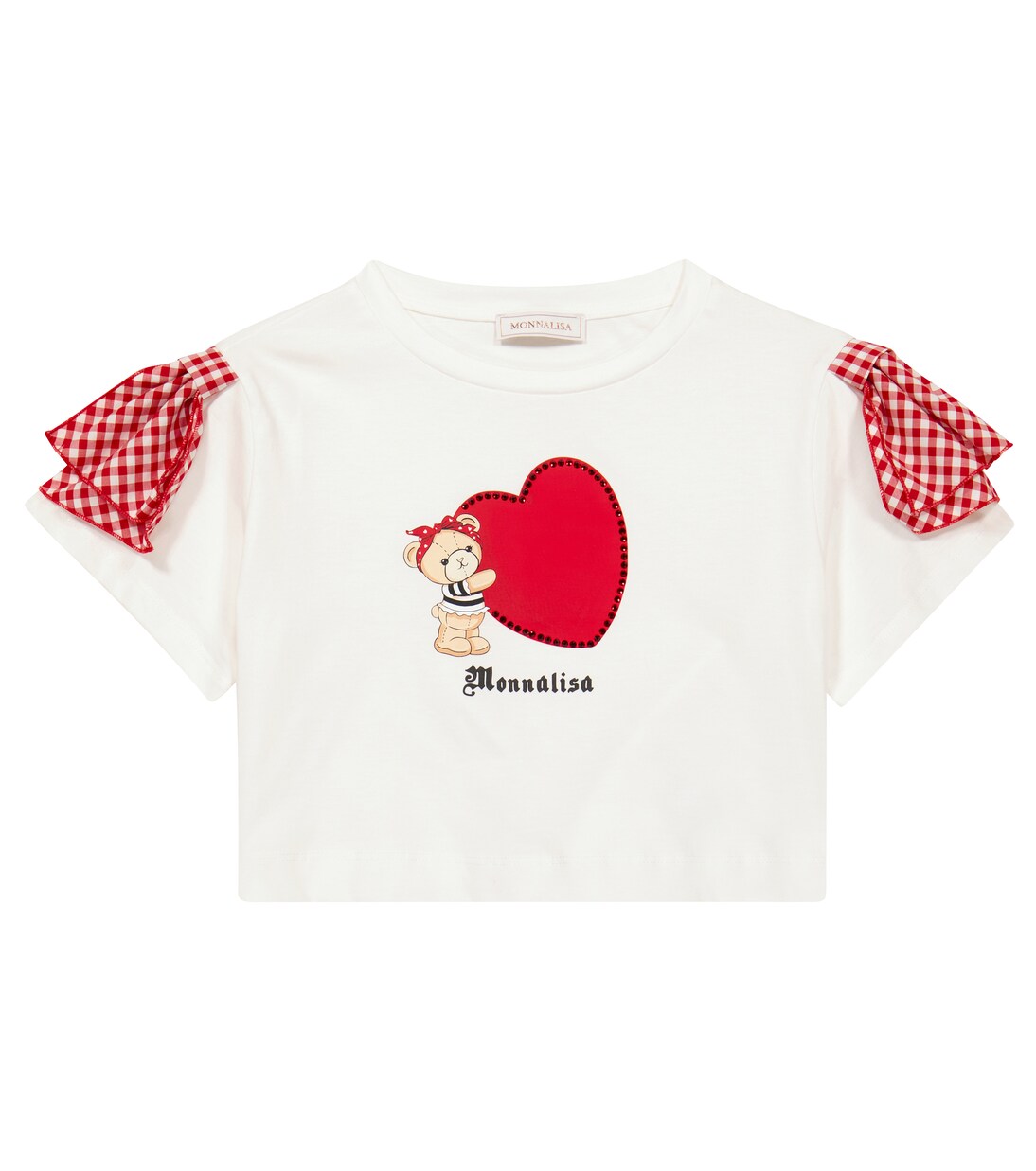 

Футболка из хлопка с декором Monnalisa, Panna+Rosso