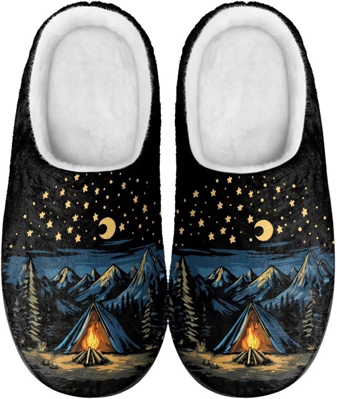 

Мужские и женские плюшевые тапочки, фланелевые теплые мягкие уютные тапочки, домашняя обувь для спальни/улицы, размеры 3-15 Zcfygdx, Camping at Night Graphic Print