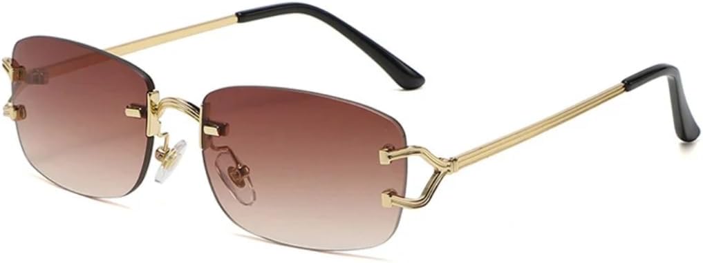 

Солнцезащитные очки с защитой от УФ-излучения UV400 | Металлическая безободковая оправа, панк-стиль, цветные линзы | Для женщин и мужчин, для занятий спортом на открытом воздухе и вождения DSVIGF, Gold-brown