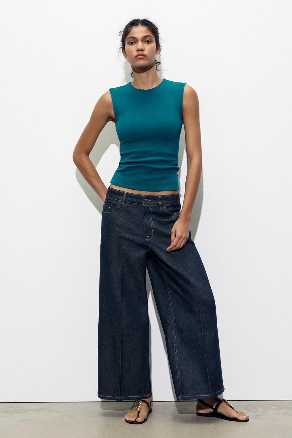 

Вязаный топ без рукавов ZARA, цвет Duck blue