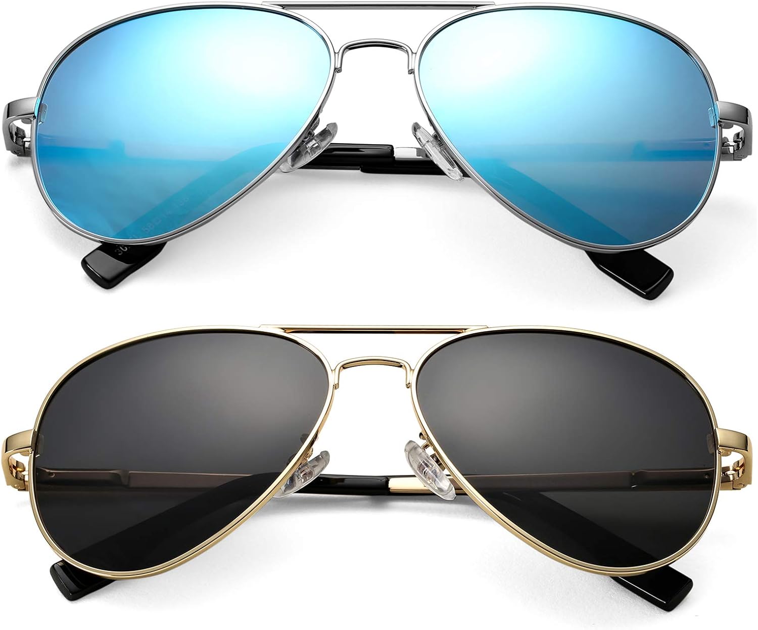 

Поляризованные солнцезащитные очки-авиаторы NULOOQ Extra Small для женщин, мужчин, подростков и детей с маленьким лицом, диаметр линз 52 мм и 58 мм, A3* (Gold/Black + Silver/Blue Mirrored) - 2 Pack