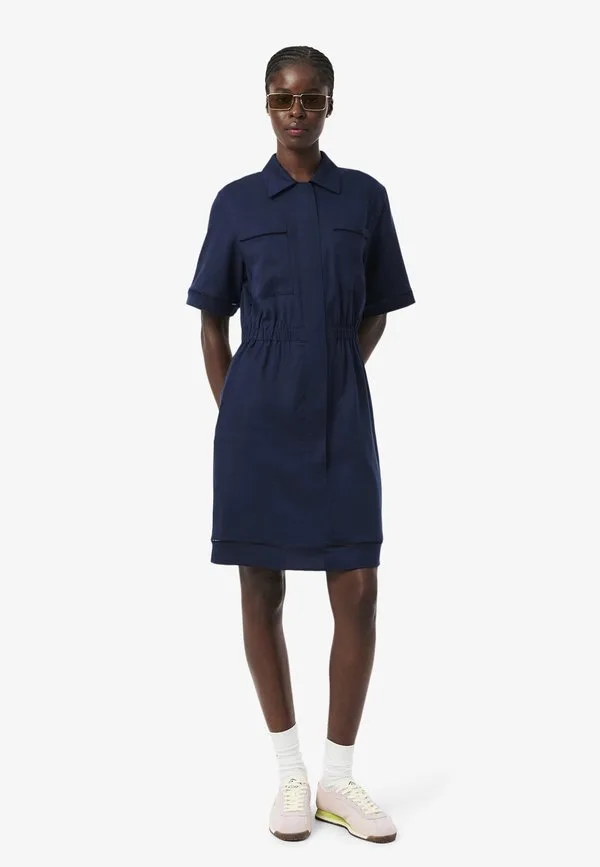Платье-рубашка Lacoste bleu nuit, однотонное, синее