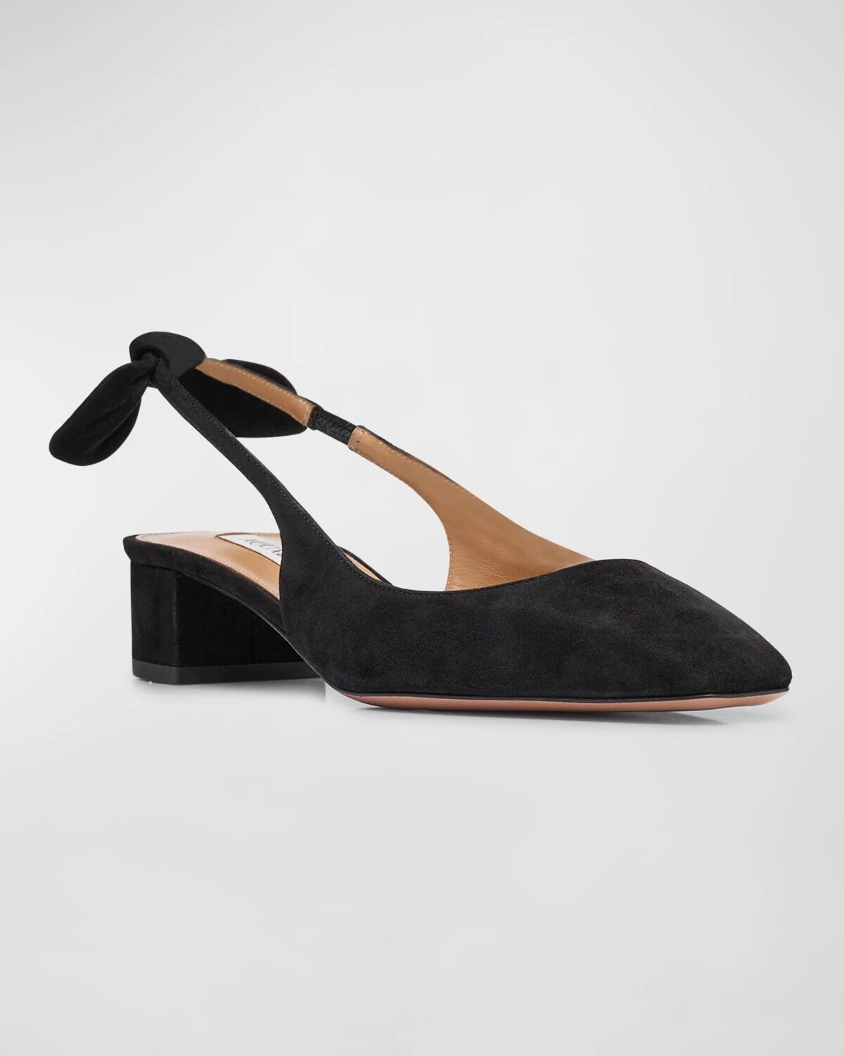 Замшевые балетки с бантом на пятке Aquazzura, цвет Black — фото 2