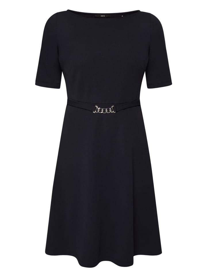 

Zero Трикотажное платье с поясом, кремово-темно-синего цвета