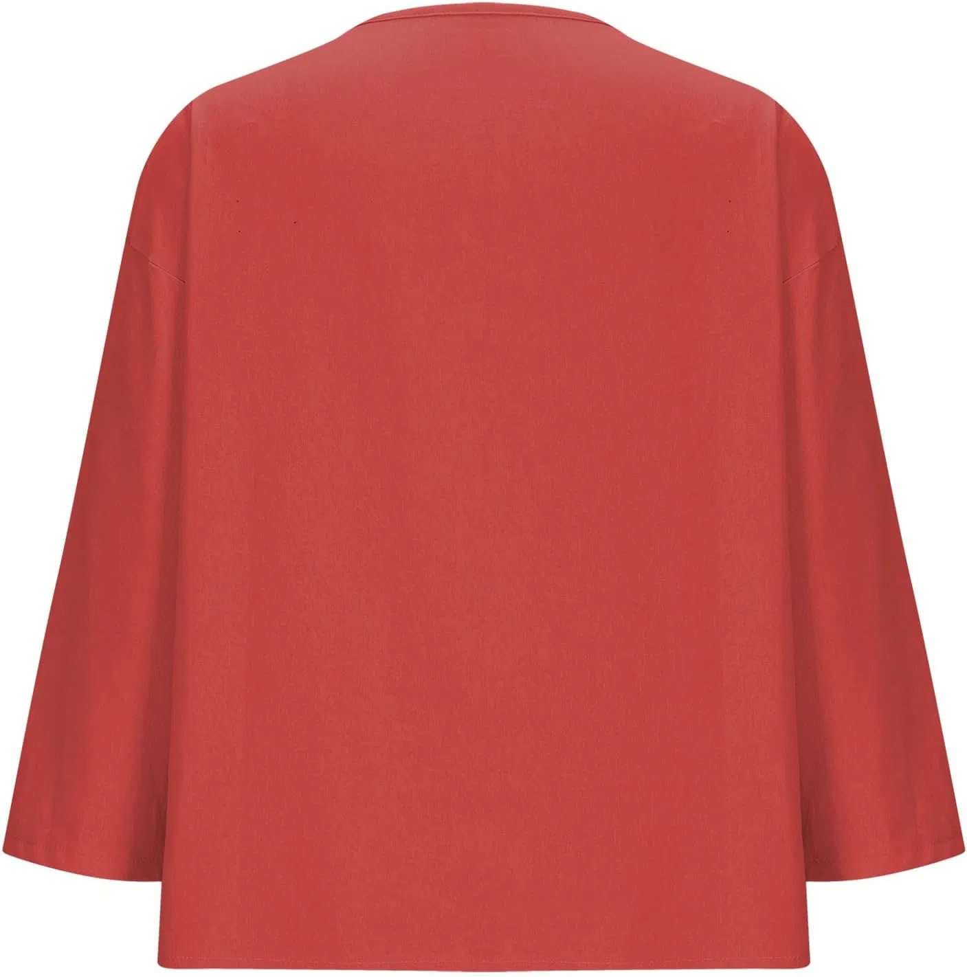 Женская блуза с V-образным вырезом, Linen, 3/4 рукава, Red — фото 4