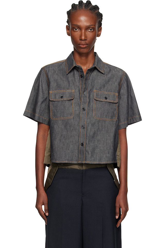 

Sacai Джинсовая рубашка с вставками цвета индиго и хаки