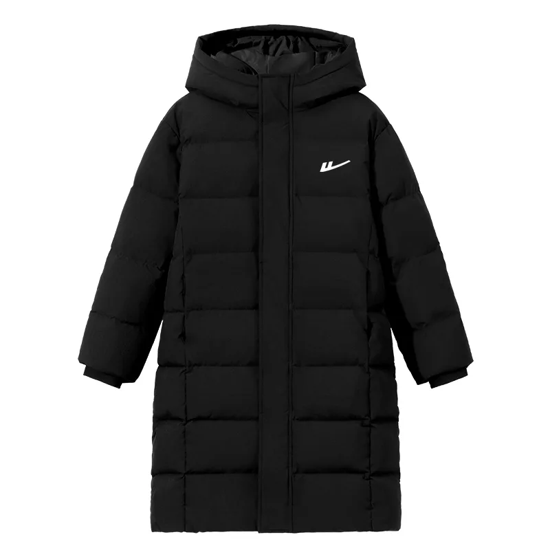 Детская пуховая куртка с капюшоном, утепленная, удлиненная WARRIOR, Black/White Logo K
