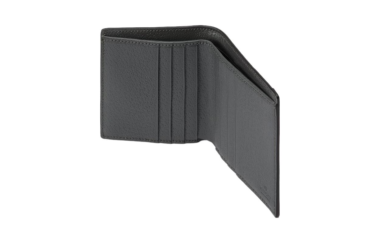 Ophidia Canvas With Leather Trim Card Holder, Wallet Men's Gray & Black GUCCI — фото 4