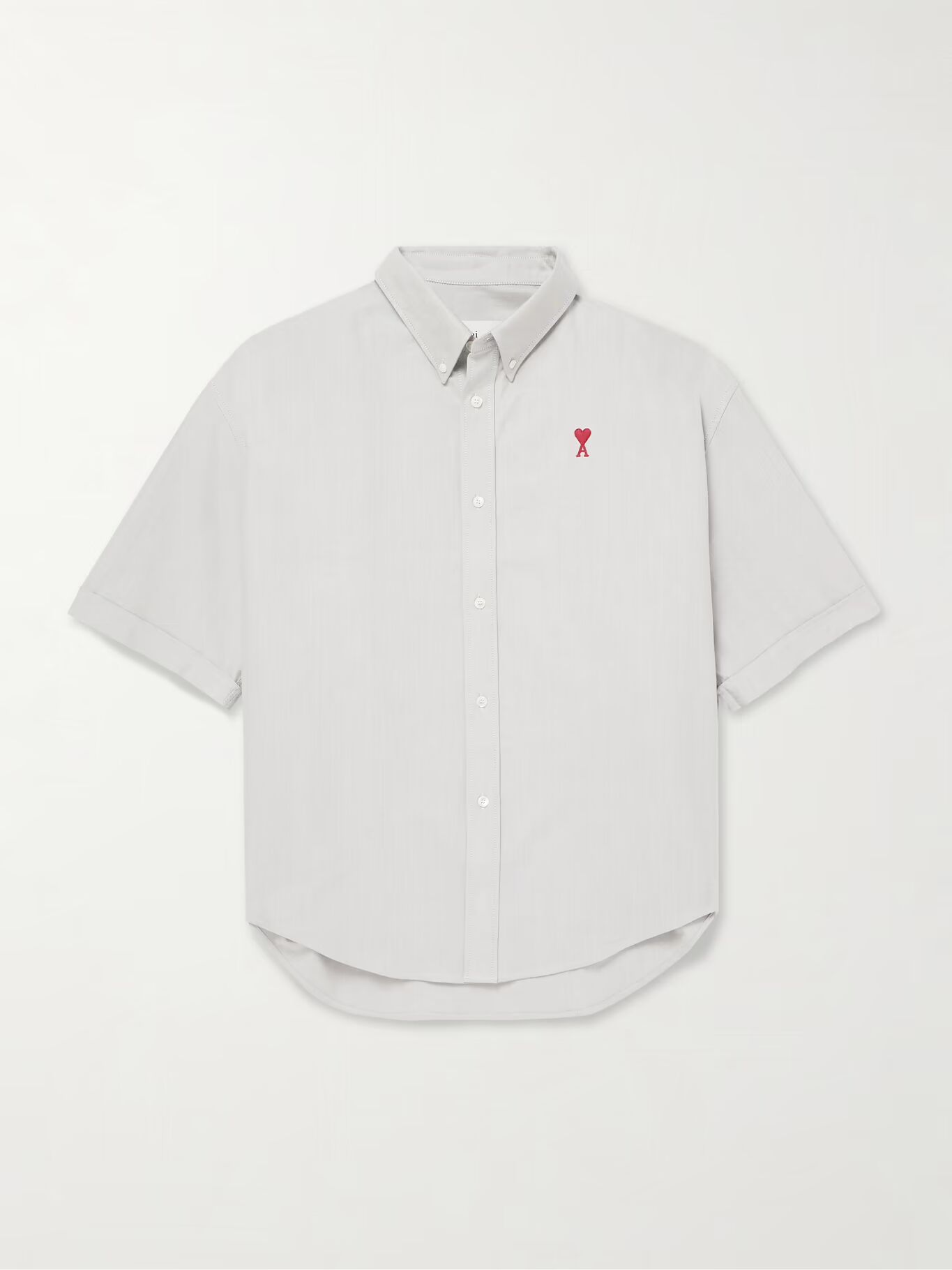 

Рубашка из хлопка Оксфорд с застежкой на пуговицы и вышитым логотипом AMI PARIS, серый