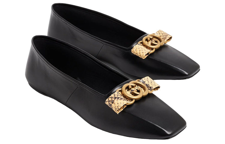 Кроссовки (WMNS) Gucci Leather Ballerina Flats With Ribbon And Bow 'Black' — фото 2