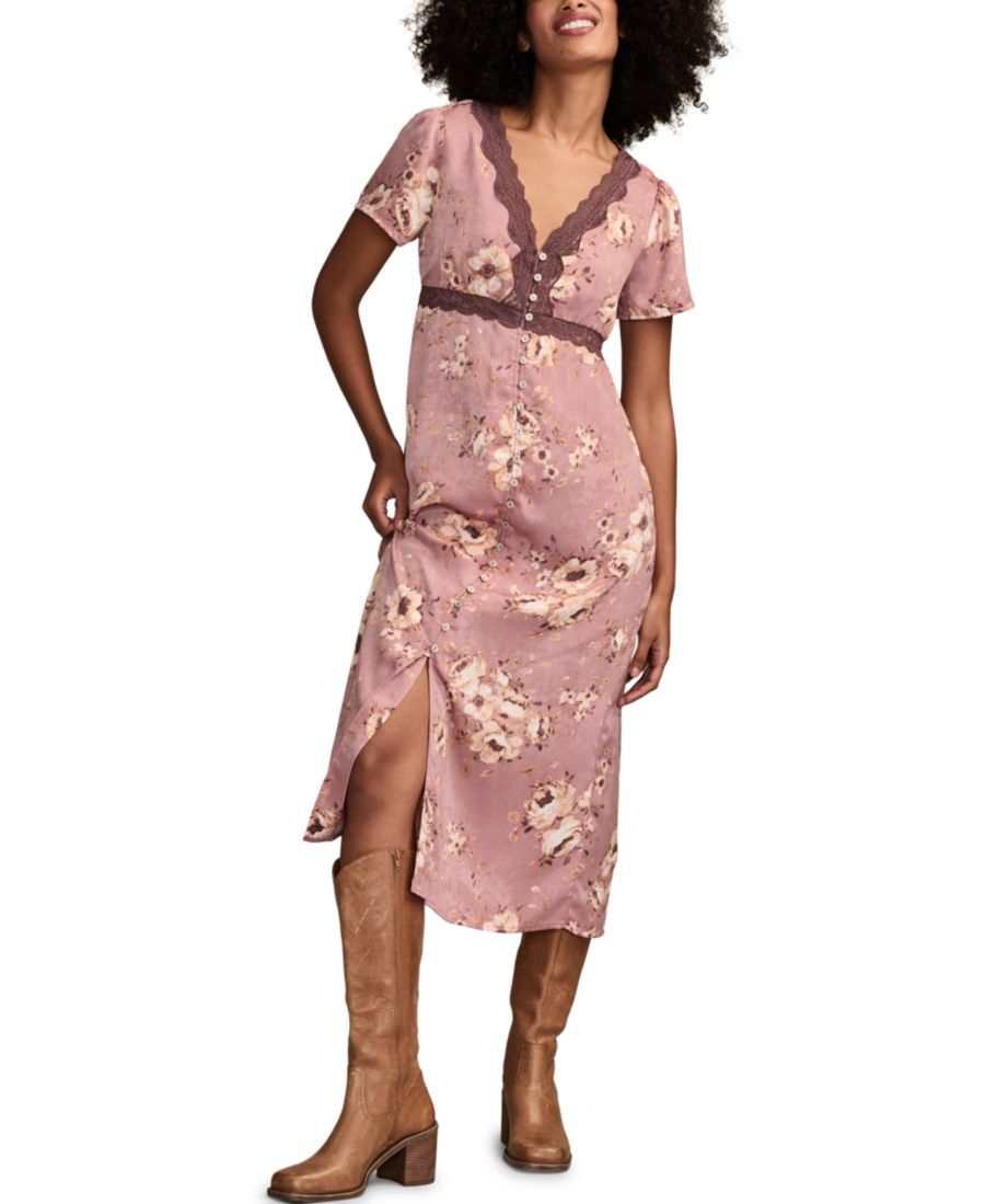 

Женское миди-платье с кружевной отделкой и цветочным принтом Lucky Brand, Rose Multi