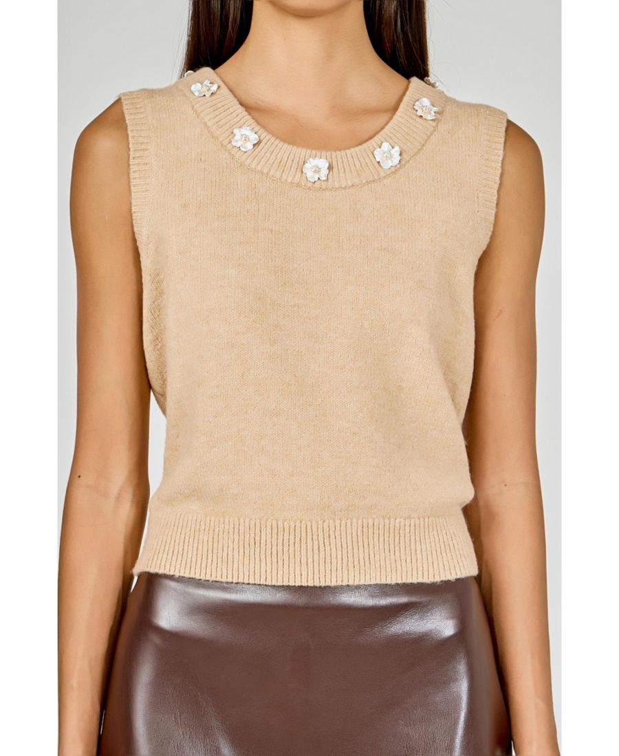 

Женский вязаный жилет с цветочным принтом и пуговицами endless rose, Tan