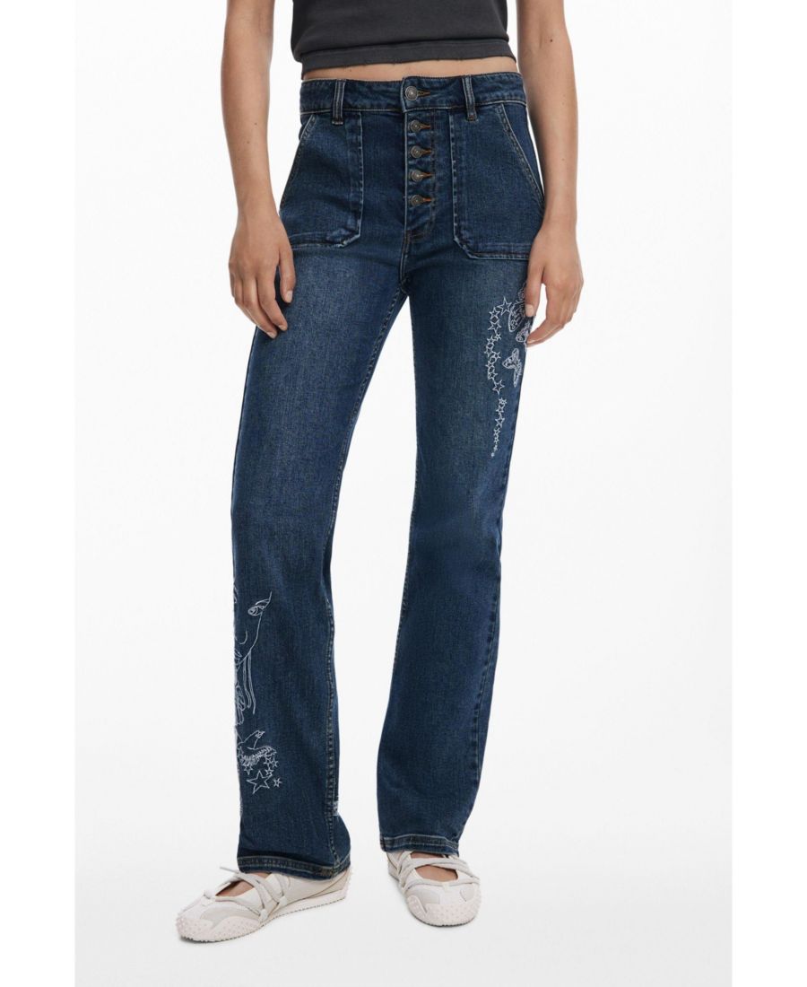 

Женские джинсы с вышивкой и квадратными карманами Desigual, Blue