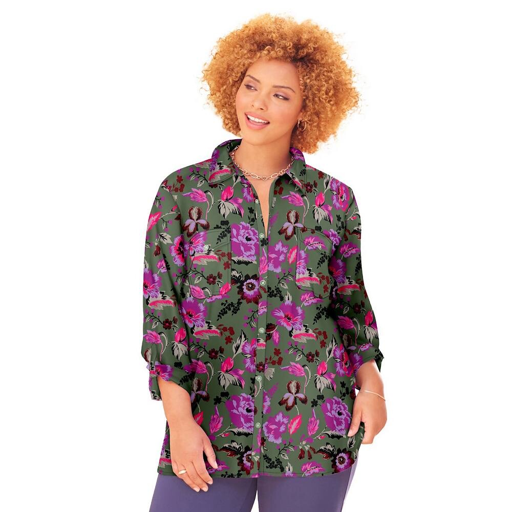 

Женская рубашка больших размеровCatherines Liz&me Camp, цвет Olive Green Floral