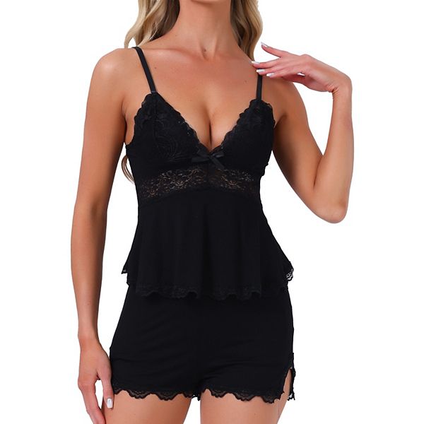 

Женский комплект пижамы v-образного выреза с топом и шортами на резинке Inspire Chic, Black