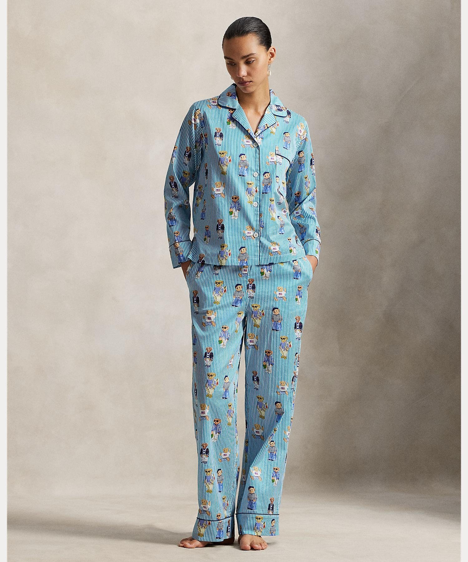 Пижамный комплект из хлопкового атласа Polo Bear Polo Ralph Lauren, 400 Blue