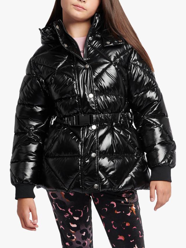 

Детская пуховик с поясом и глянцевым блеском Juicy Couture, Black