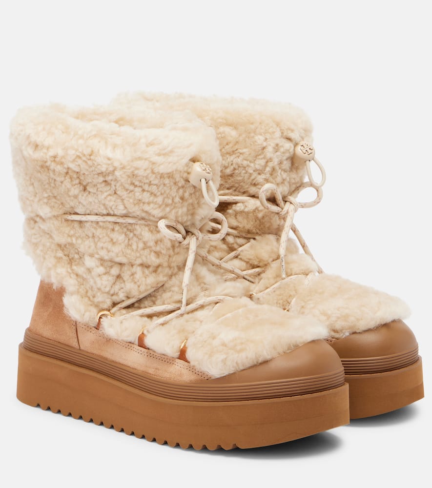 Мягкие замшевые ботинки на шнуровке из овчины Tory Burch, Buttermilk/Light Chestnut