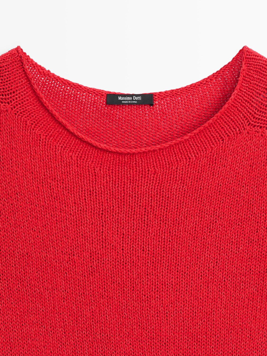 Асимметричный вязаный свитер Massimo Dutti, red — фото 4