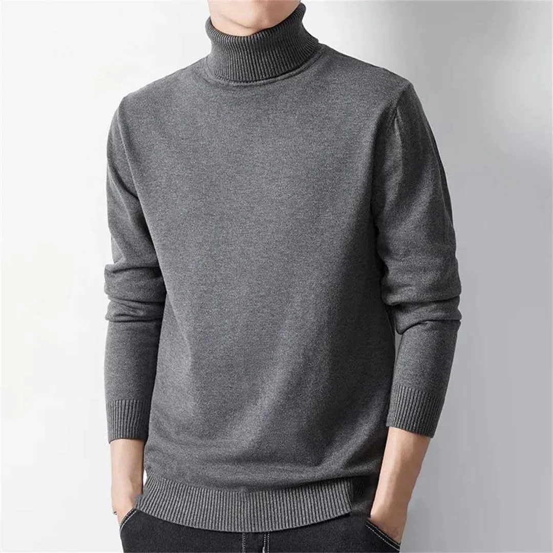Мужской однотонный водолазный свитер Slim Fit вязаный пуловер однотонный повседневный свитер Generic, черный — фото 2