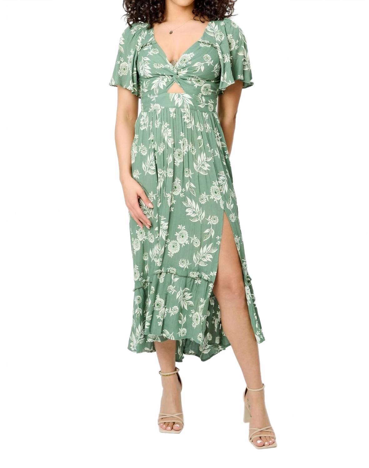 

Салатовое платье макси с узлом в цветочек Angie, Sage