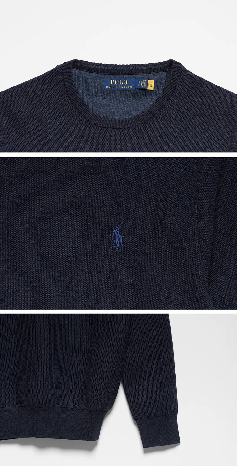Мужской хлопковый свитер с текстурой тёмно-синий от Polo Ralph Lauren — фото 4
