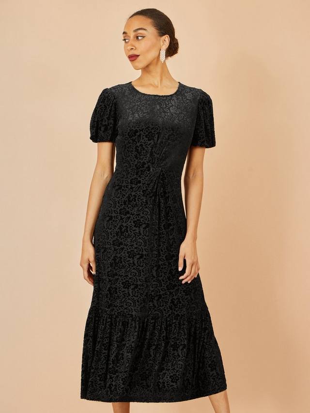 

Платье миди с цветочным принтом, пышными рукавами и завышенной талией Yumi, Black