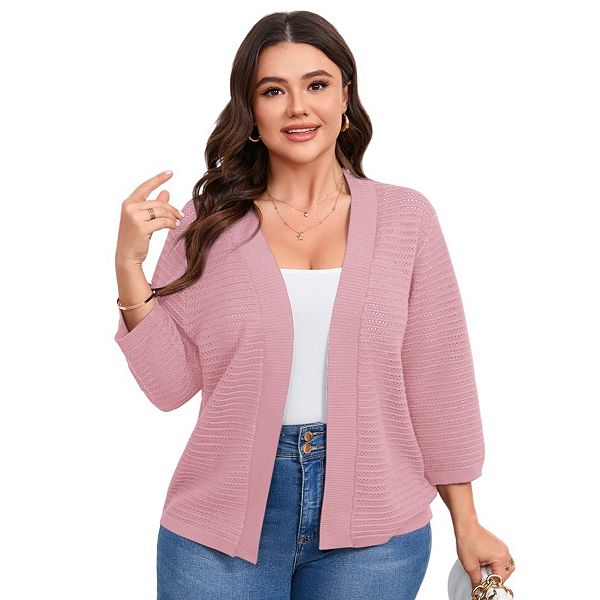 

Женский кардиган plus size с рукавом 3/4 длины, легкий, вязаный, на пуговицах Yesfashion, Pink