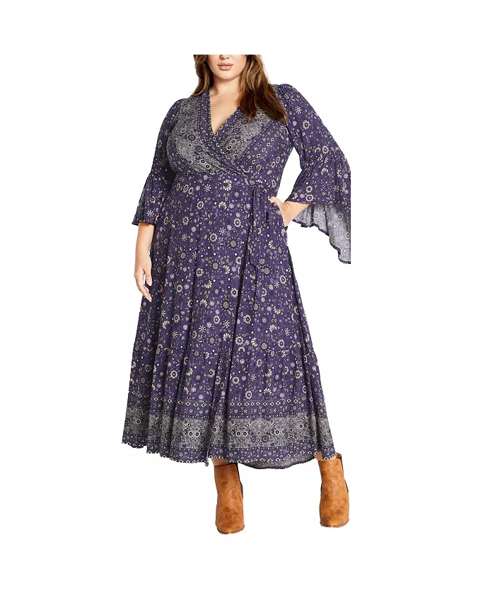 

Платье макси Belle Wrap размера Plus CITY CHIC, синий