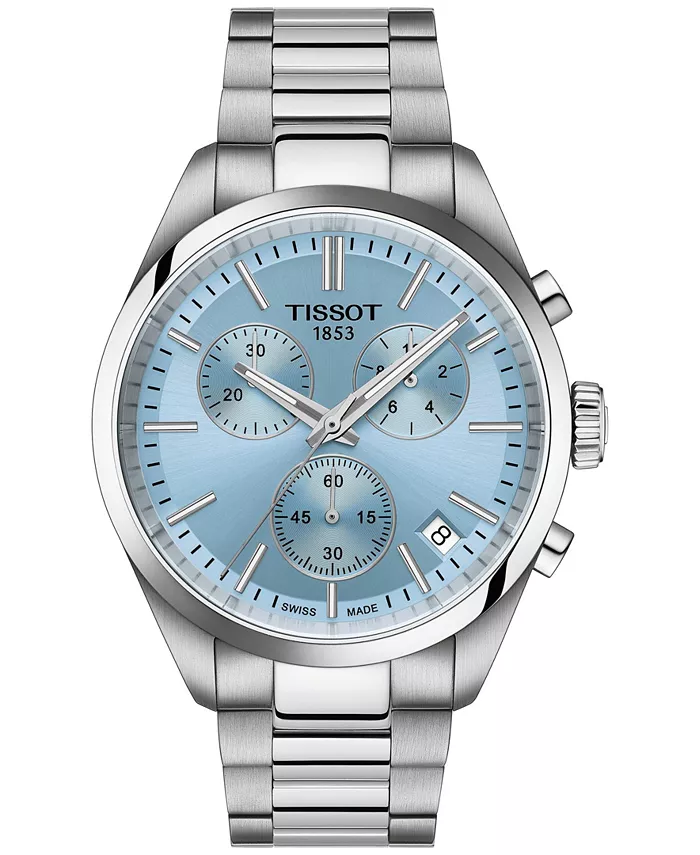 

Мужские швейцарские часы PR 100 с хронографом, стальной браслет, 40 мм Tissot