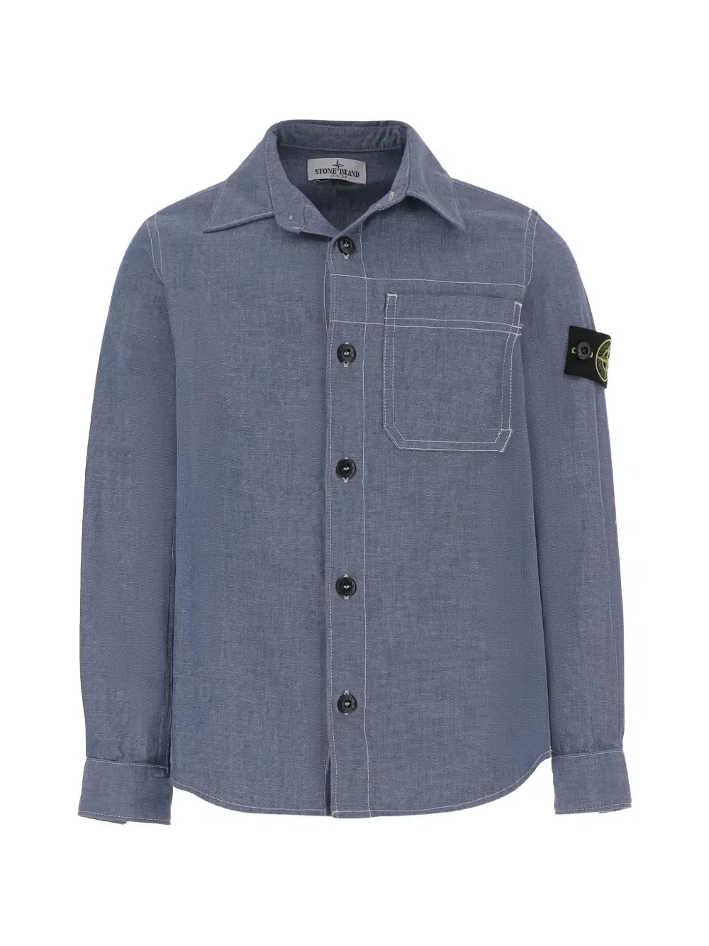 Рубашка с нагрудным карманом и деталью в виде значка Stone Island Junior, синий