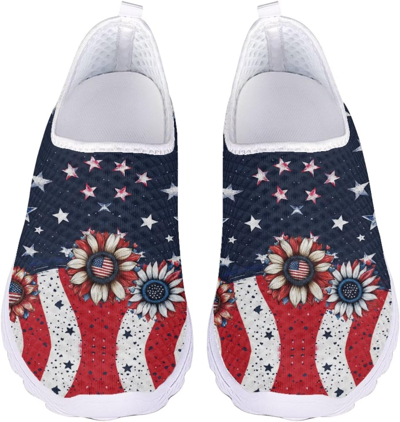 

Кроссовки Jeiento на Хэллоуин для женщин и мужчин, для вечеринки на Хэллоуин, прогулок и бега, слипоны, дышащая сетка, спортивная и модная обувь, American Flag Patriotic