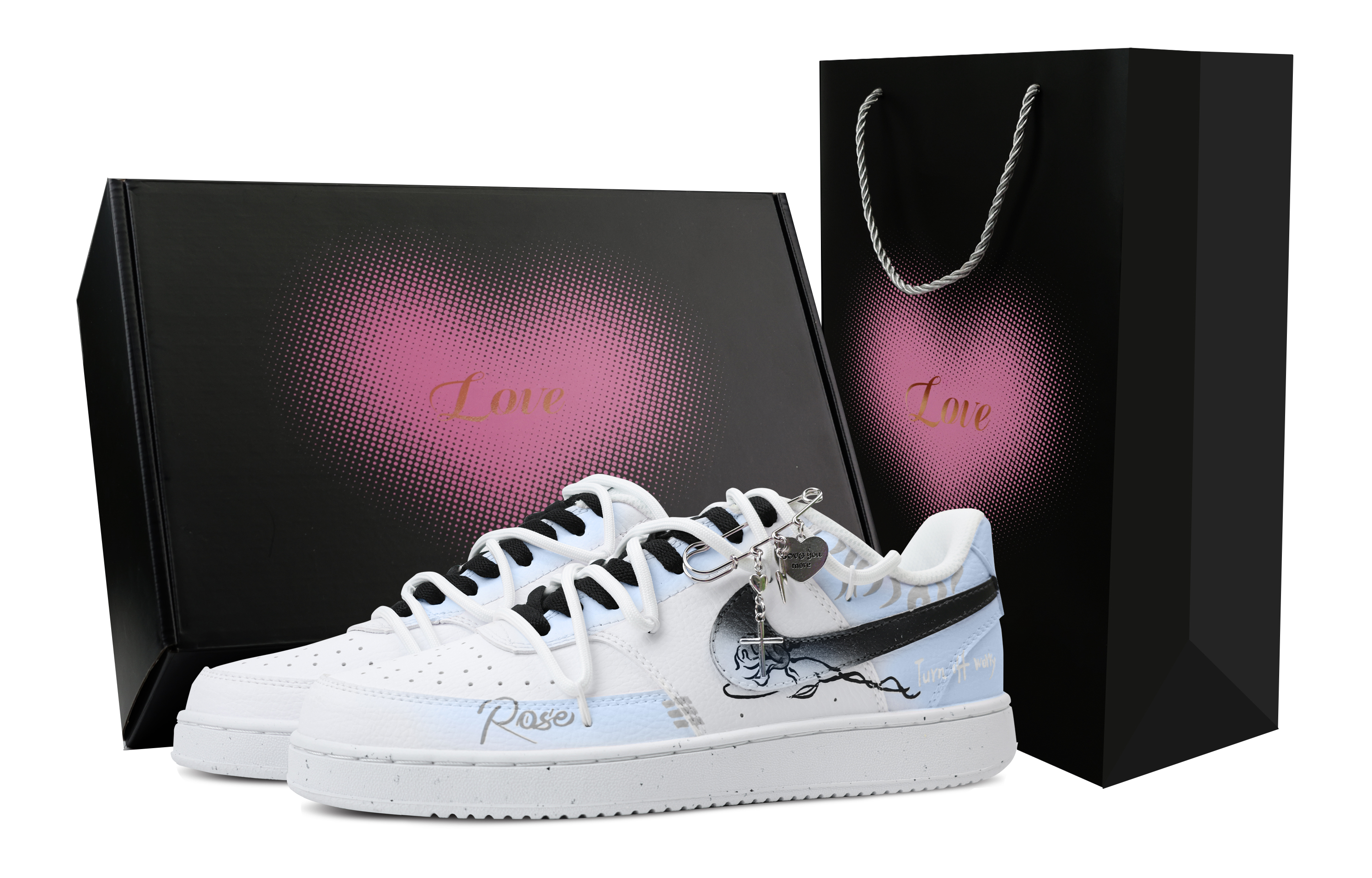 

Nike Кроссовки Court Vision 1 Heart Box & Rose Blue Mail Set, нескользящие, с низким верхом, для скейтбординга, светло-голубые