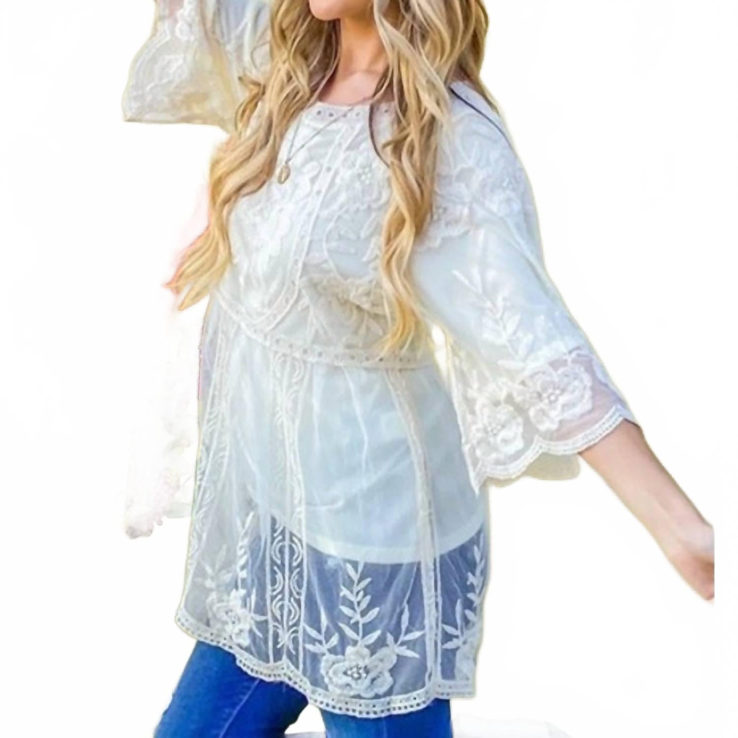 

Туника-топ из сетчатой ткани с цветочной вышивкой в стиле бохо на подкладке, цвет «кремовый» And The Why